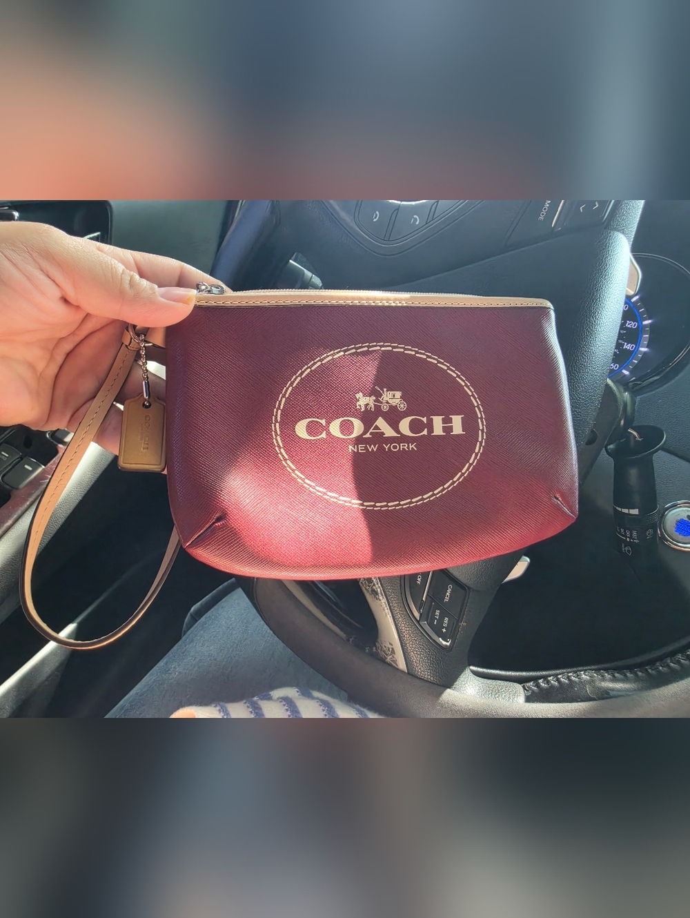COACH New York Wine Red Logo Wristlet